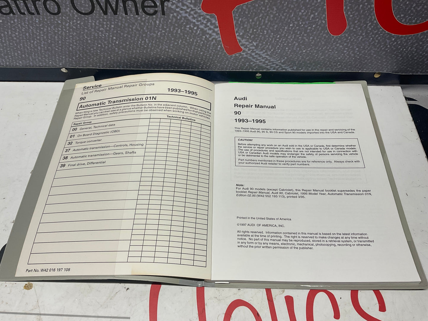 1993-95 Audi 90 Factory 8 Volume Set Repair Manuals W42016197101-108 B4