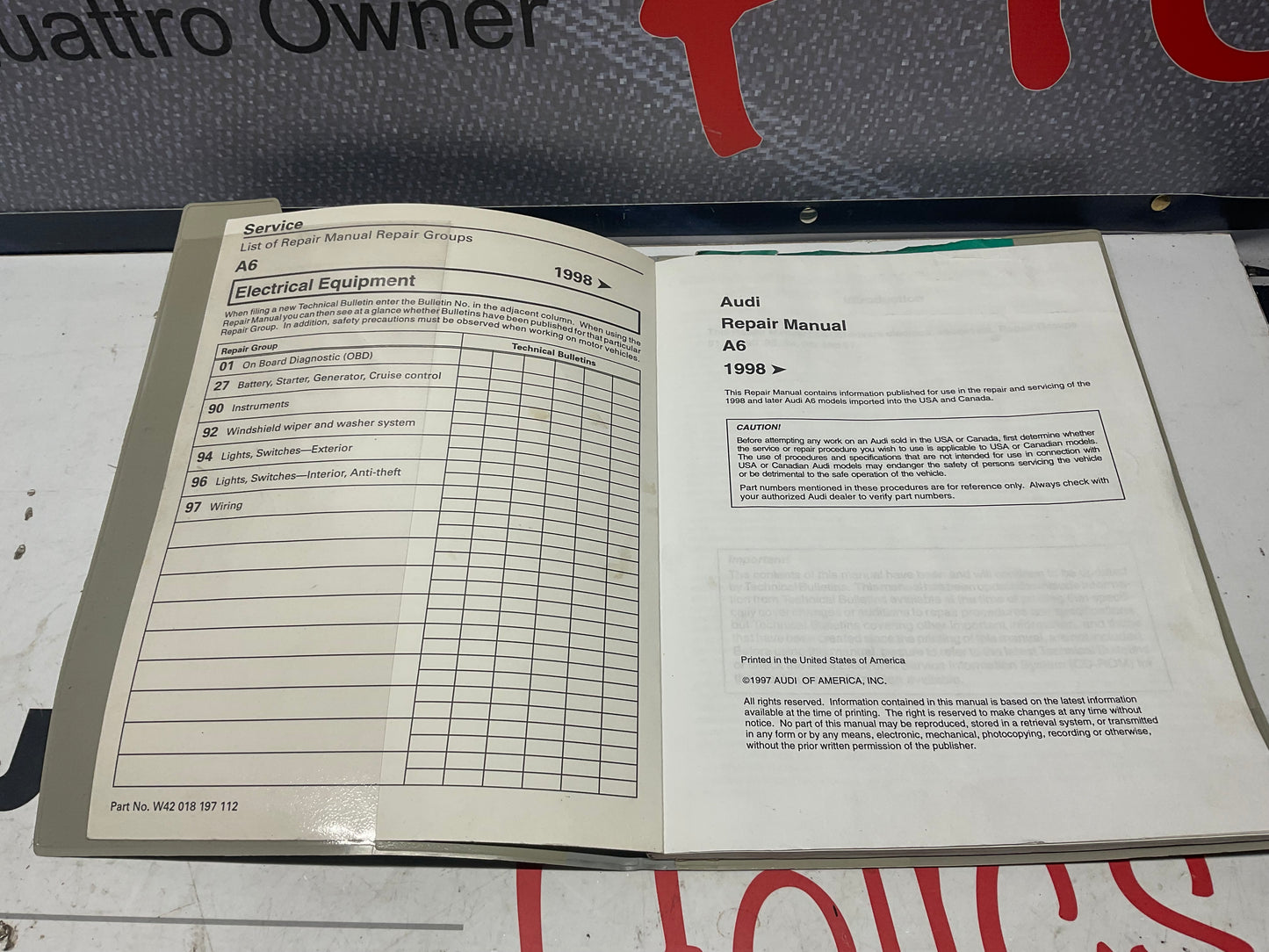 1998-02 A6 Factory Workshop Repair Manual 11 Volume Set W42018197102-115 C5