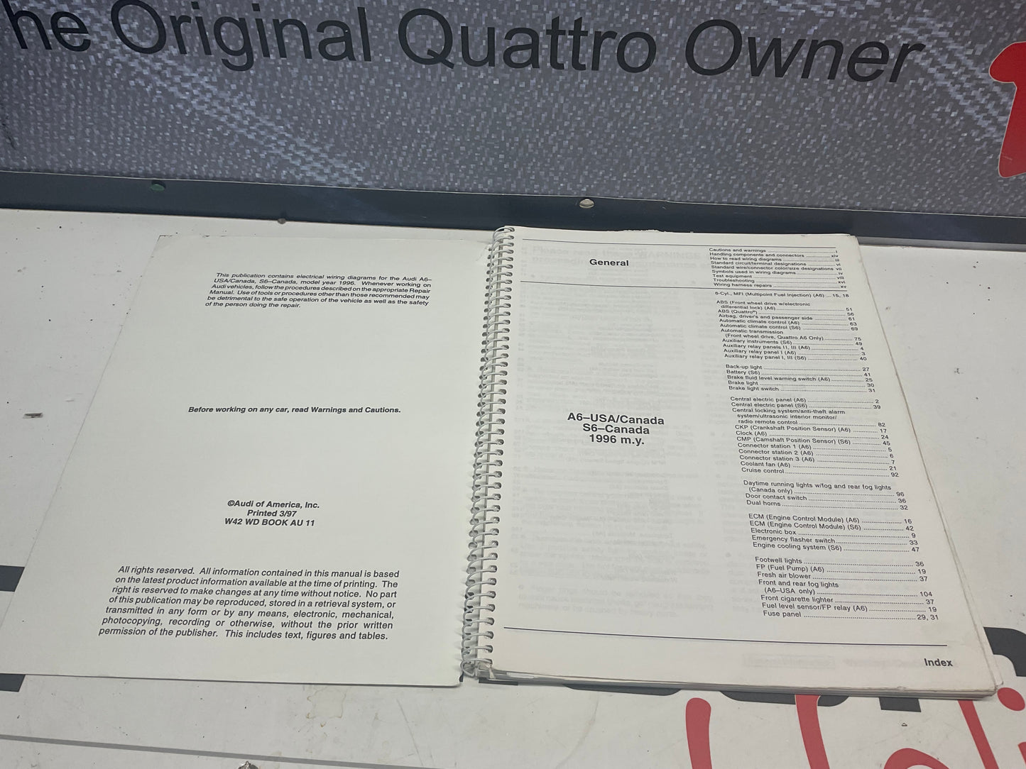 1996 S6 A6 Electrical Wiring Factory Service Manual W42WDAU11 C4