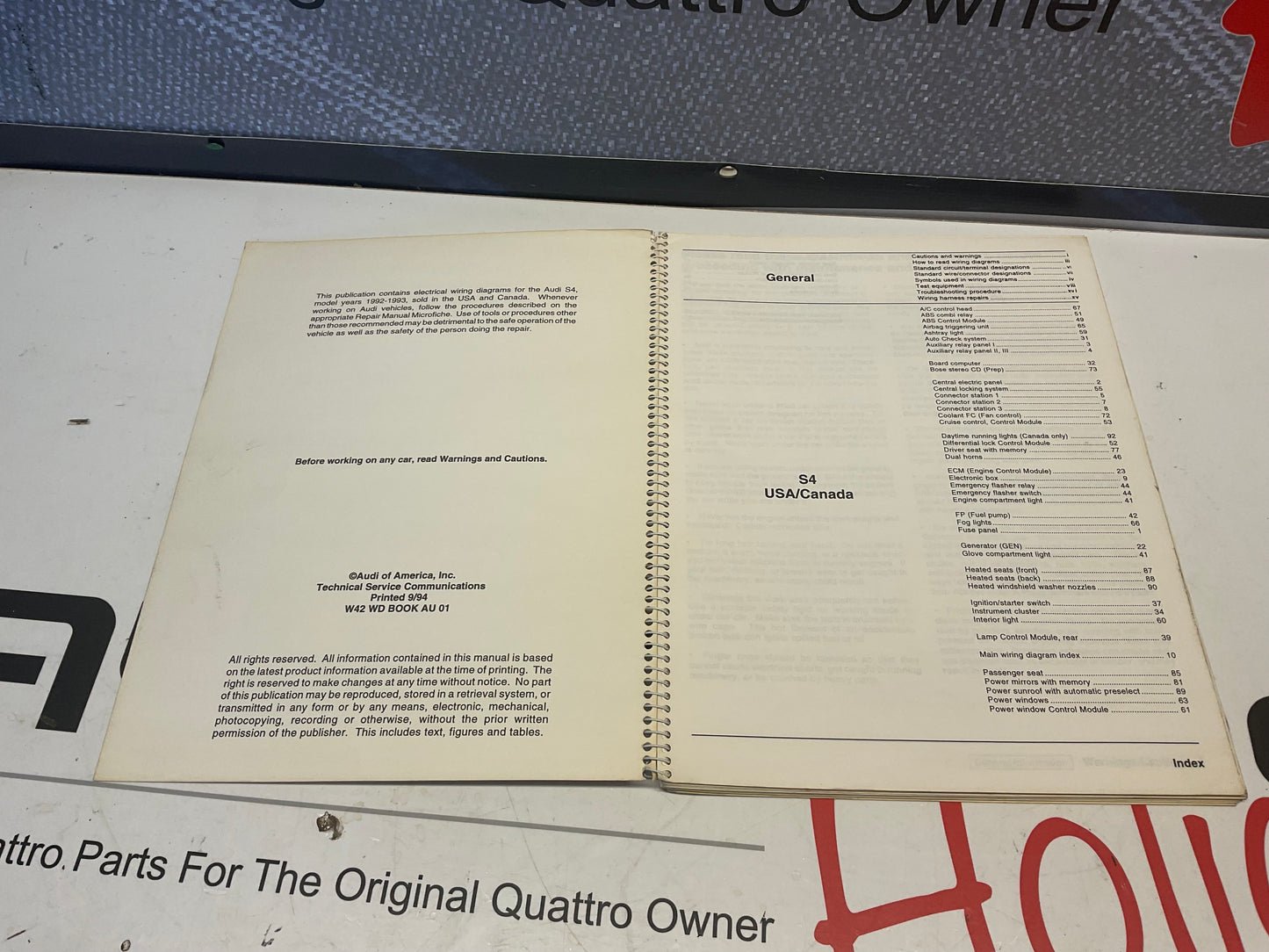 1992-93 S4 Quattro Electrical Wiring Factory Service Manual W42WDAU01 C4