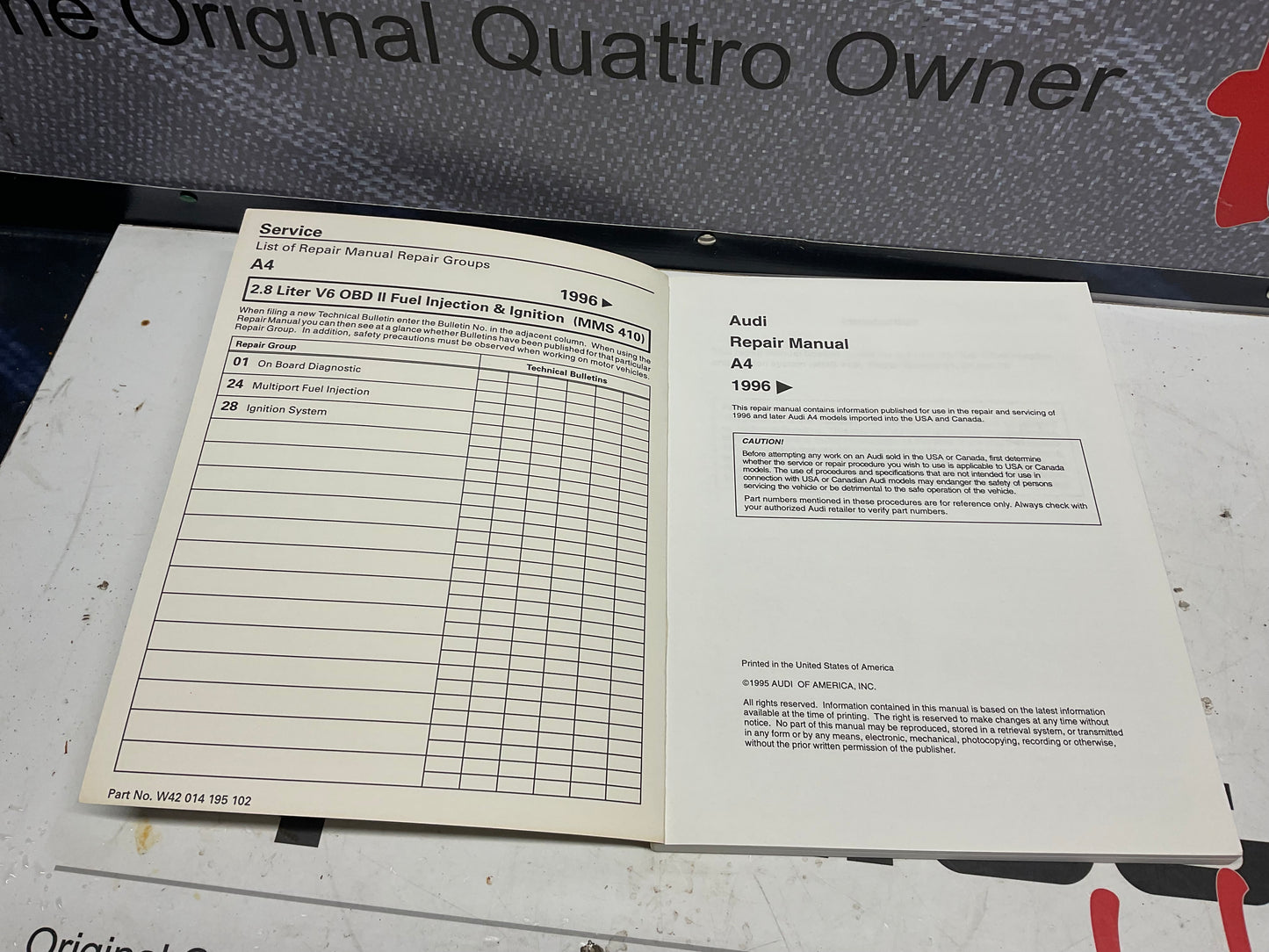 1996-99 A4 V6 ODB II Fuel Injection & Ignition Repair Manual W42014195102