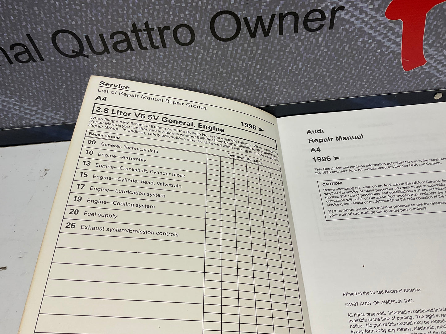 1996-99 A4 2.8L V6 5V General Engine Repair Manual W42014195116