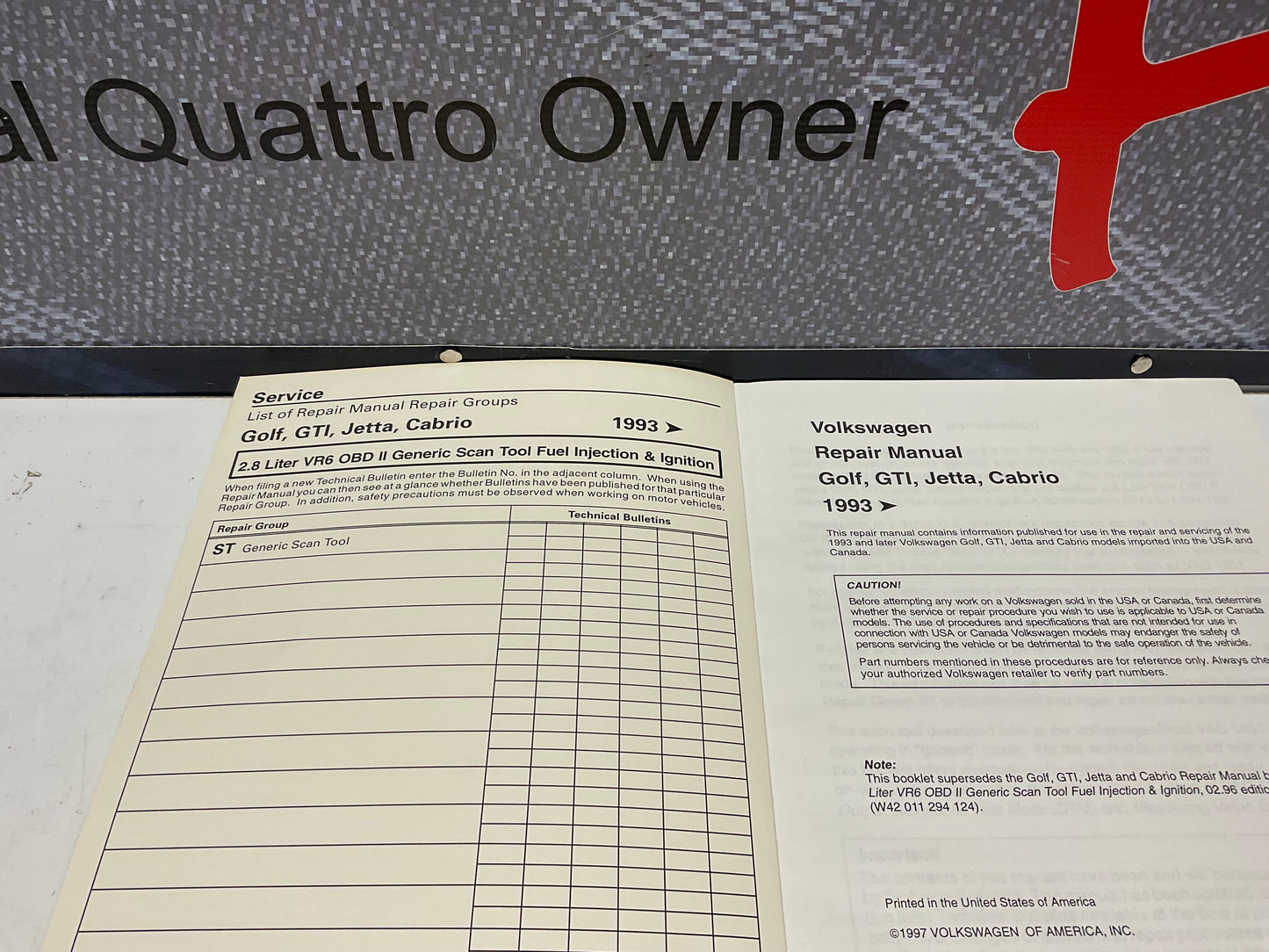 1996-99 A4 2.8L VR6 ODB II Fuel Injection & Ignition Repair Manual W42011294124A