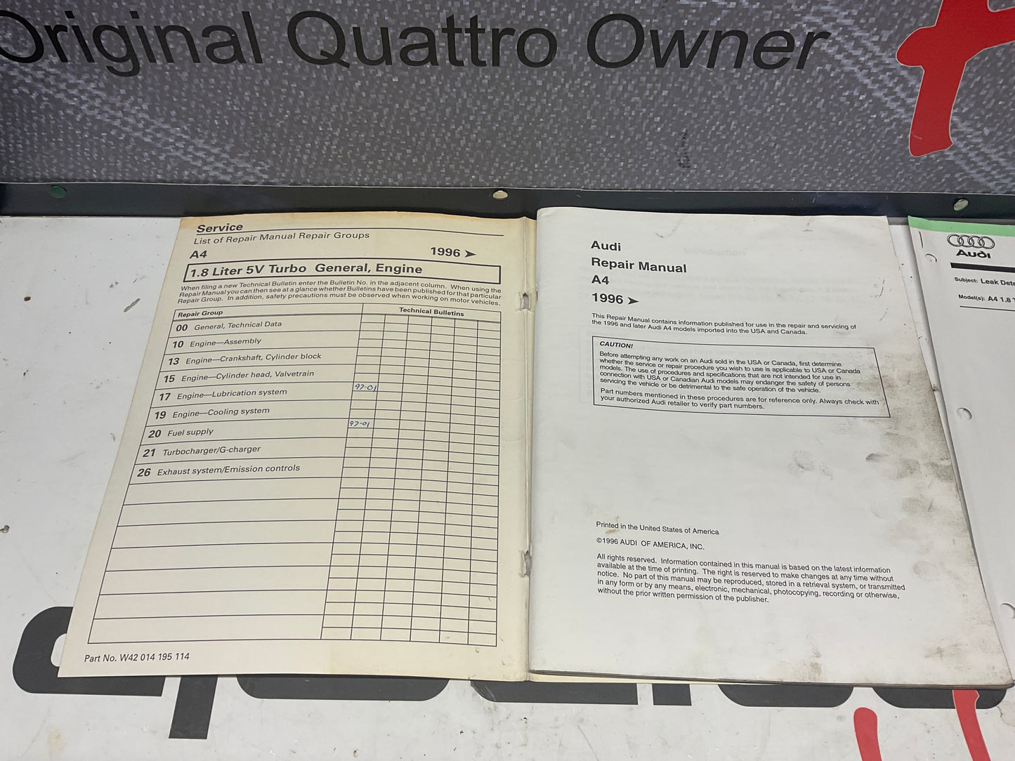 1996-01 AEB 1.8L 5V Turbo Engine Repair Manual W42014195114