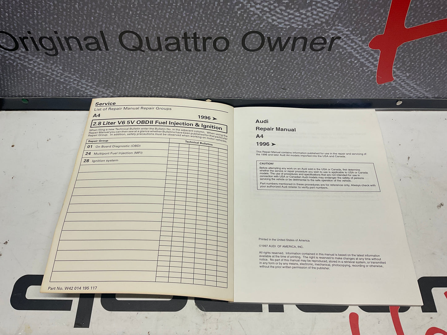 1996-99 A4 2.8L V6 5V General Engine Repair Manual W42014195117