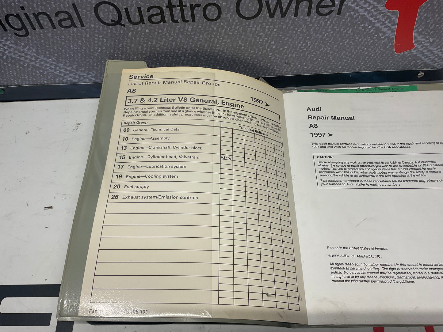 1996-01 A8 ABZ AEW V8 Engine Repair Manual W42015196101