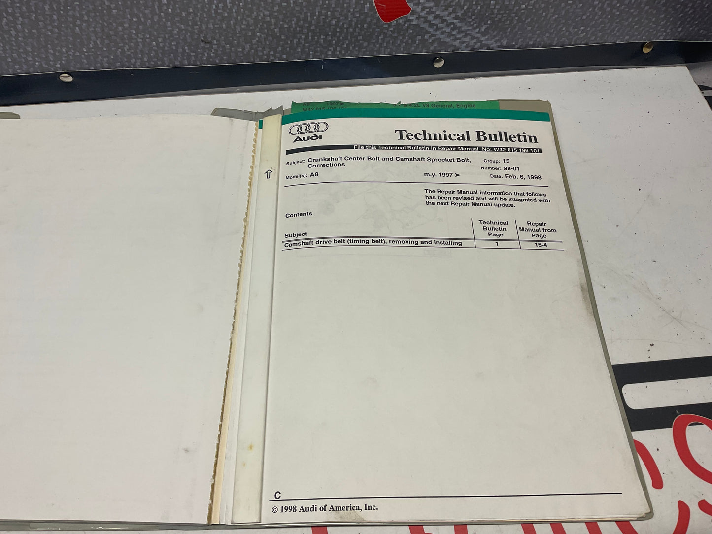 1996-01 A8 ABZ AEW V8 Engine Repair Manual W42015196101