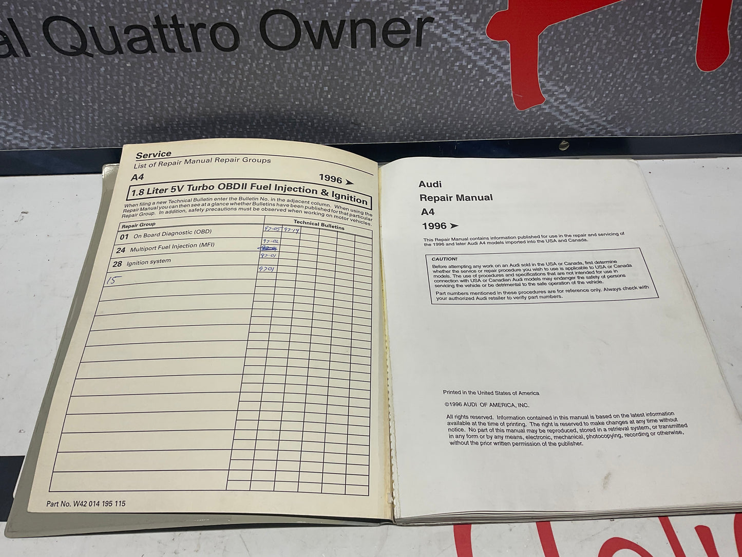 1996-01 AEB 1.8L 5V Turbo OBD II Fuel/Injection Repair Manual W42014195115