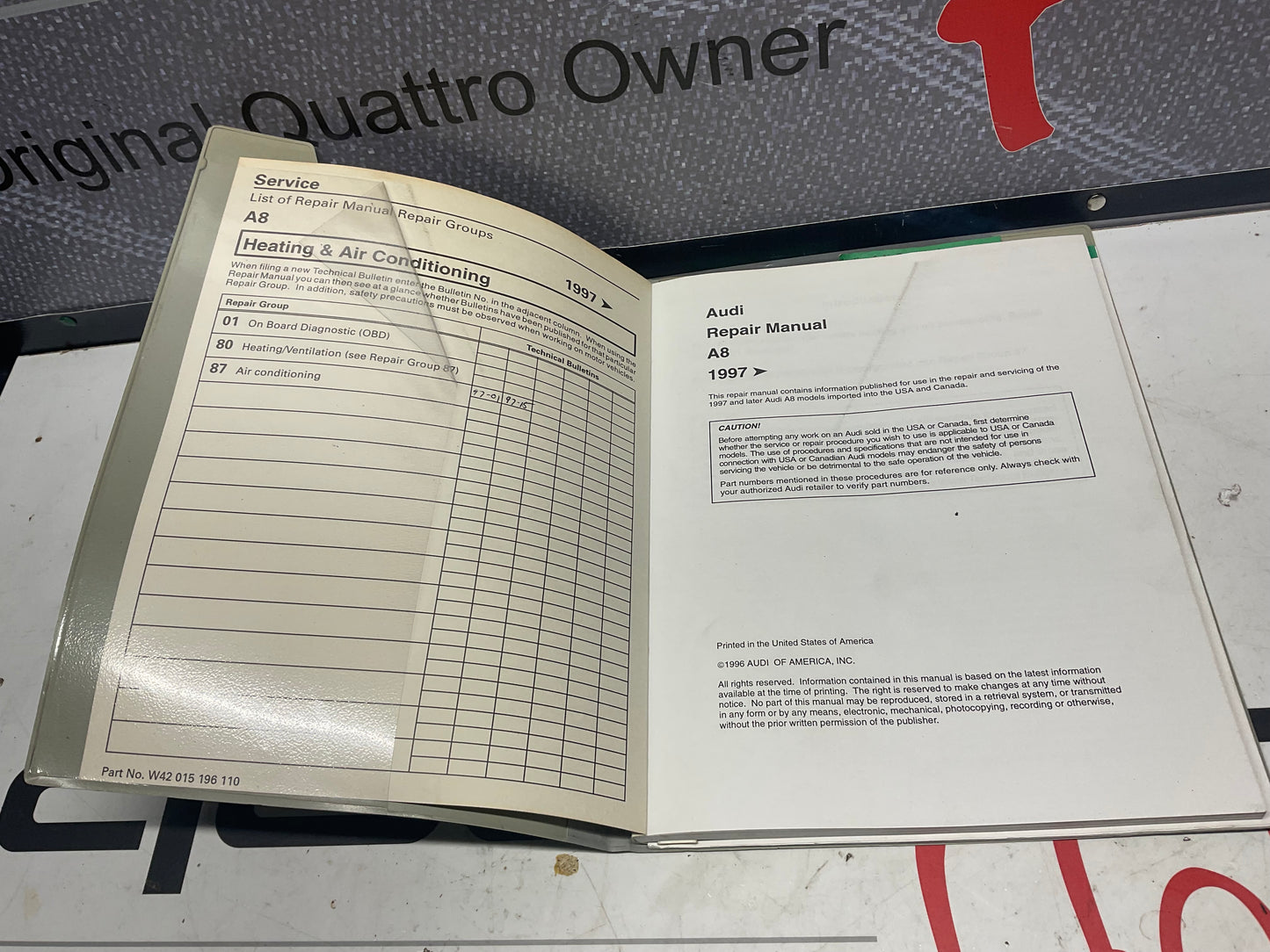 1997-2000 A8 Heating & AC Repair Manual W42015196110  D2