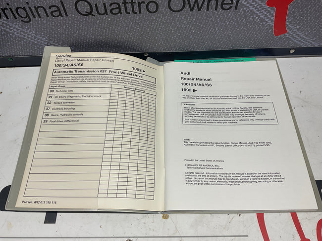 1992-98 100/S4/A6/S6 Automatic Transmission 097 FWD Repair Manual W42013195116  C4