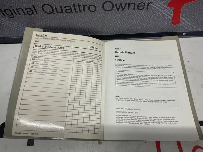 1996-01 A4 ABS Brake System Repair Manual W42014195121  B5