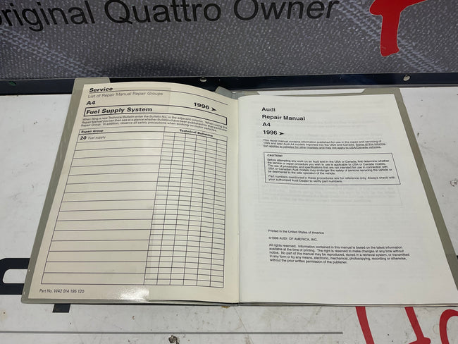 1996-01 A4 Fuel Supply System Repair Manual W42014195120  B5