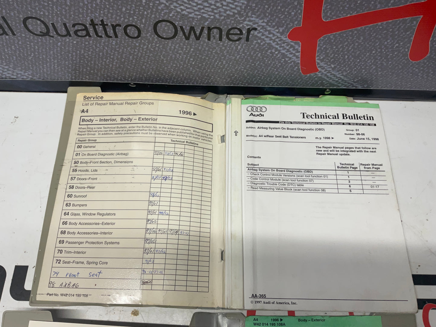 1996-01 A4 Audi 10 Volume Repair Manual Set W42014195107B-123  B5