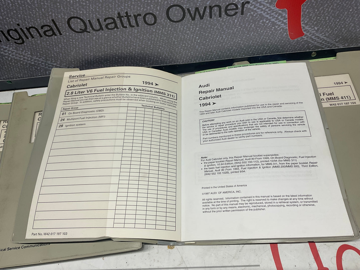1994-98 Cabriolet Factory Audi 8 Volume Set Repair Manuals W42017197101-110  B4