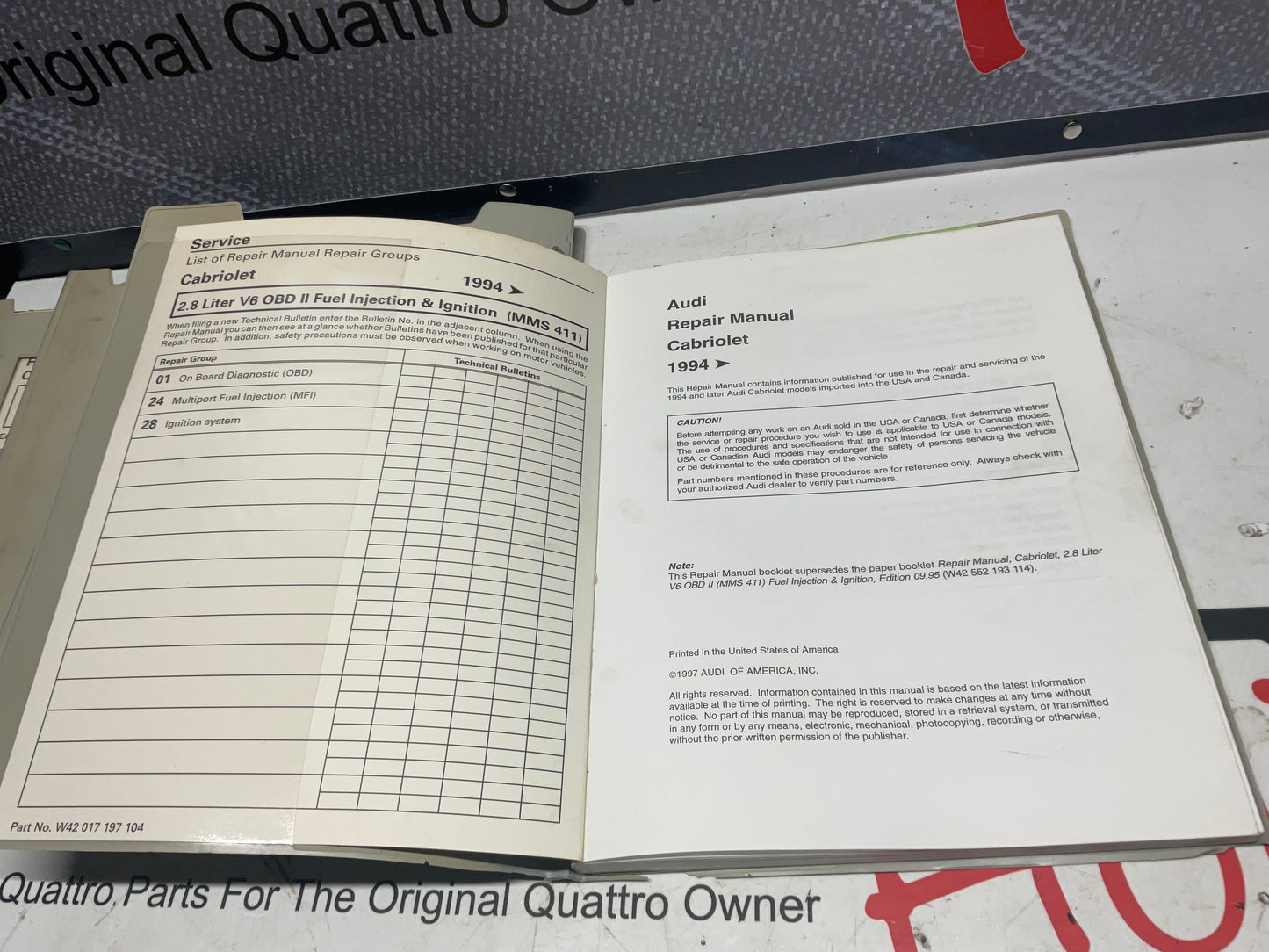 1994-98 Cabriolet Factory Audi 8 Volume Set Repair Manuals W42017197101-110  B4