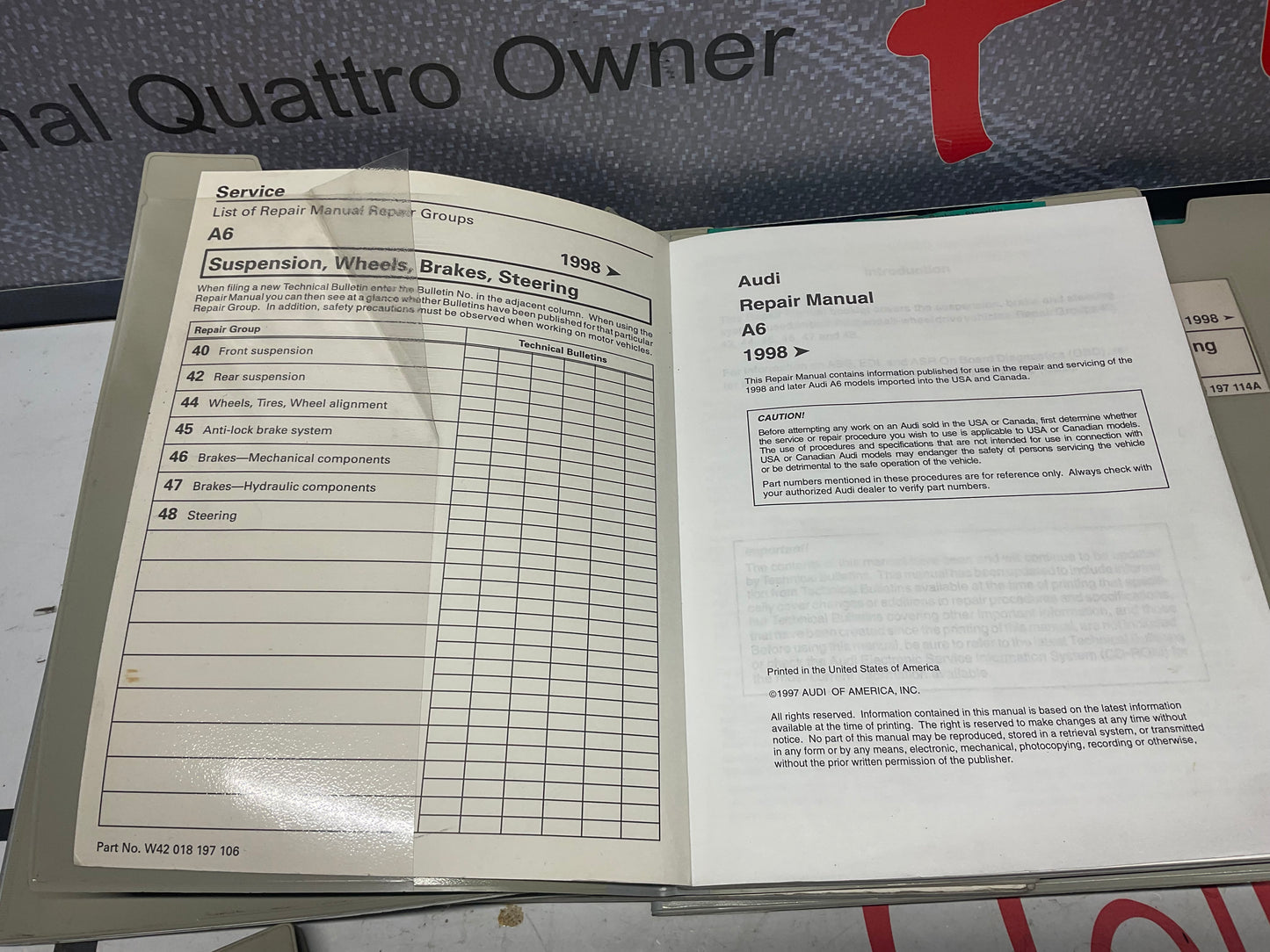 1998-02 A6 Factory Workshop Repair Manual 11 Volume Set W42018197102-115  C5