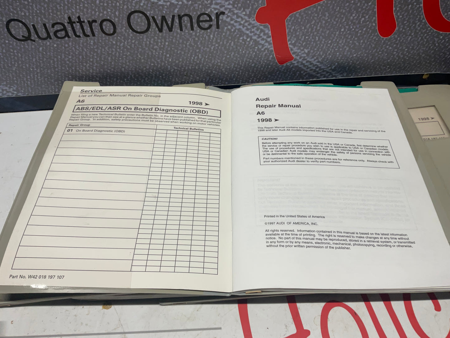 1998-02 A6 Factory Workshop Repair Manual 11 Volume Set W42018197102-115  C5