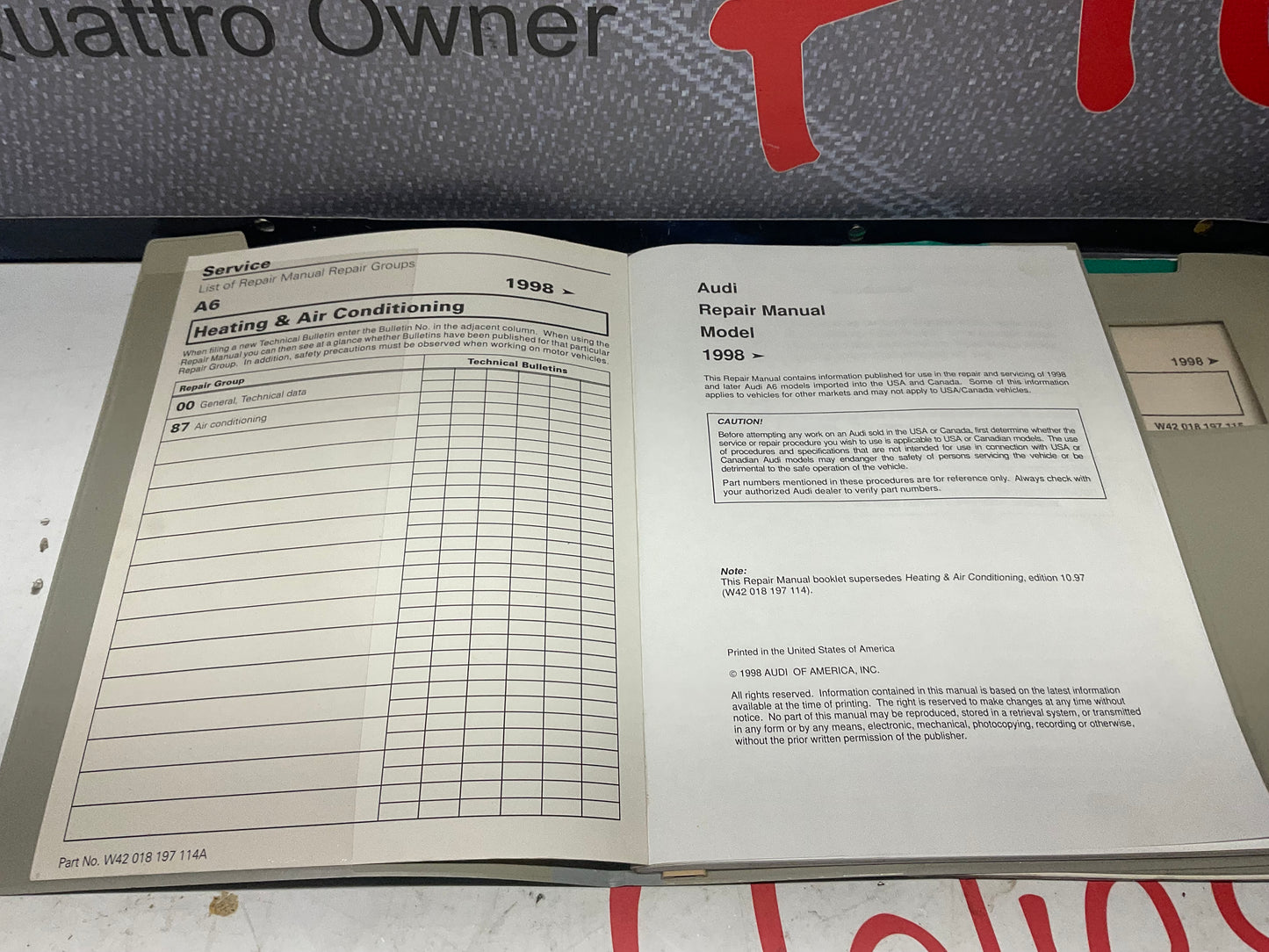 1998-02 A6 Factory Workshop Repair Manual 11 Volume Set W42018197102-115  C5