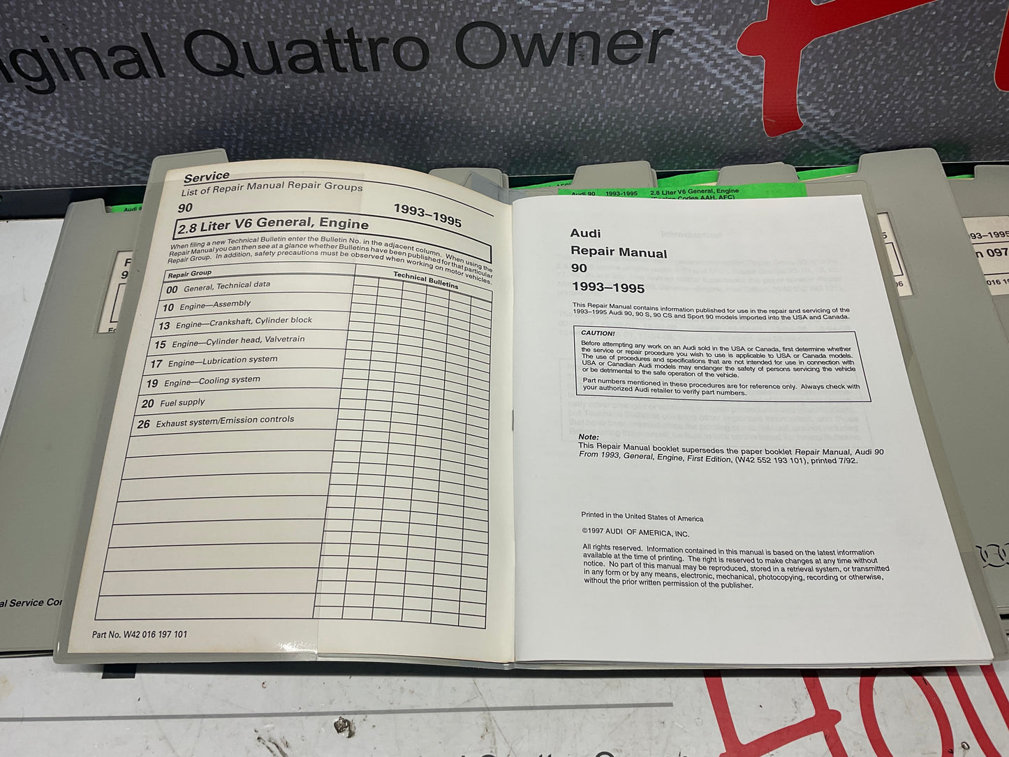 1993-95 Audi 90 Factory 8 Volume Set Repair Manuals W42016197101-108  B4