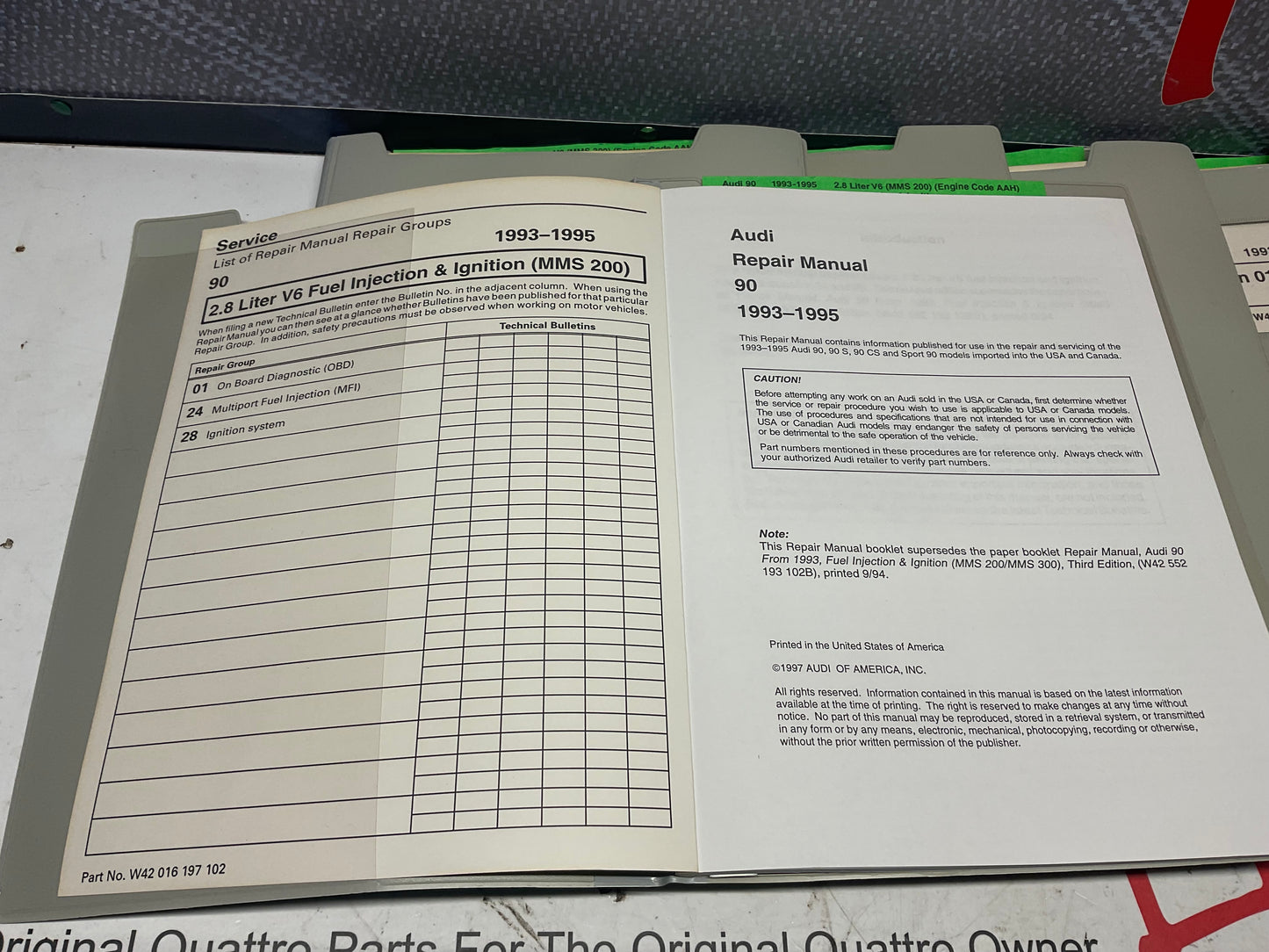 1993-95 Audi 90 Factory 8 Volume Set Repair Manuals W42016197101-108  B4