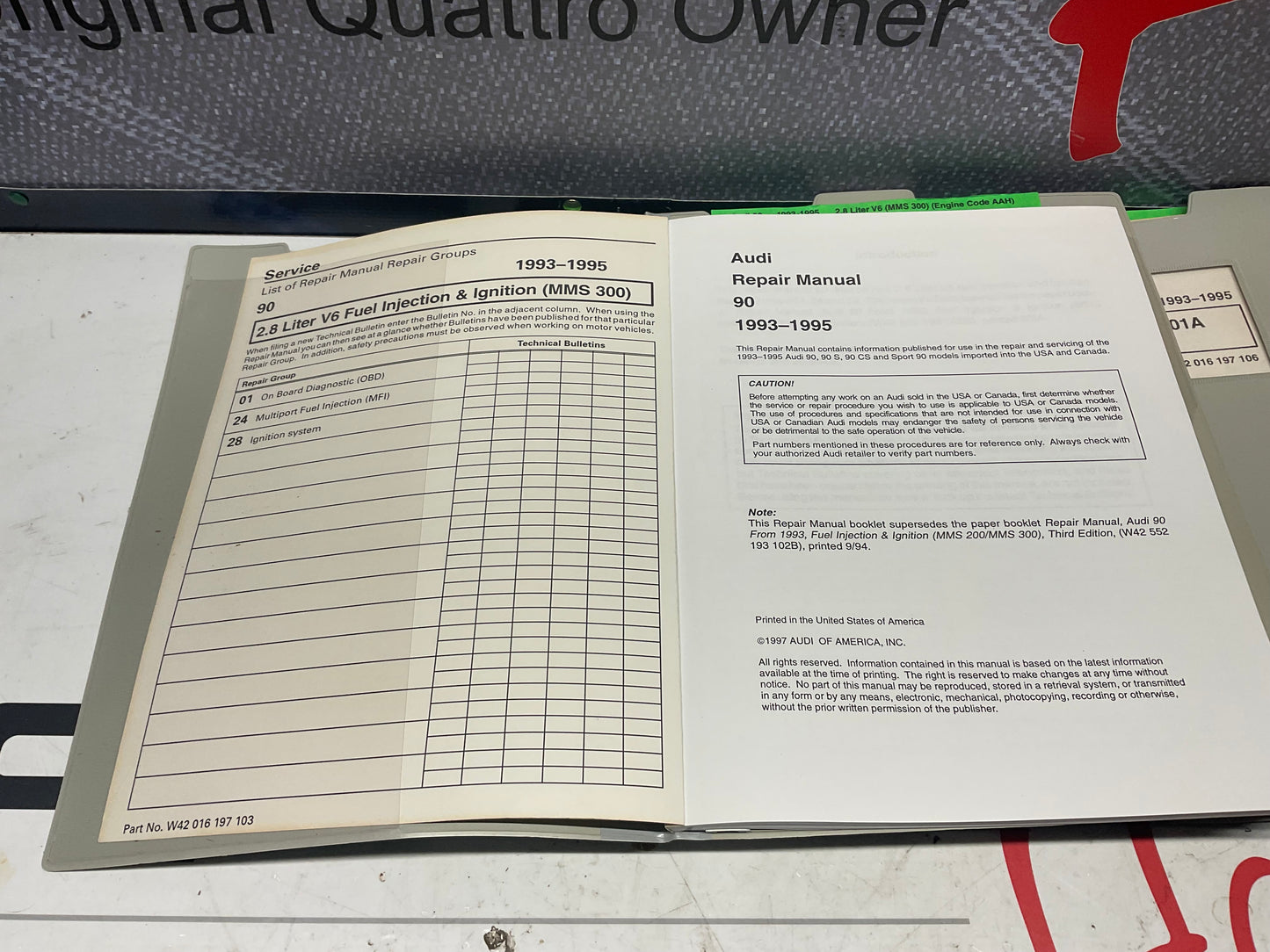 1993-95 Audi 90 Factory 8 Volume Set Repair Manuals W42016197101-108  B4