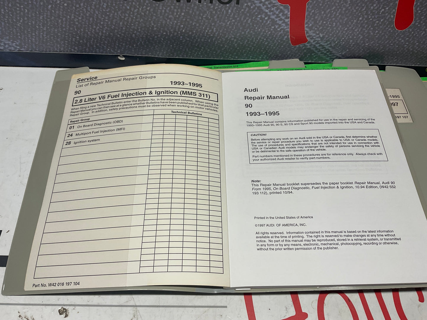 1993-95 Audi 90 Factory 8 Volume Set Repair Manuals W42016197101-108  B4