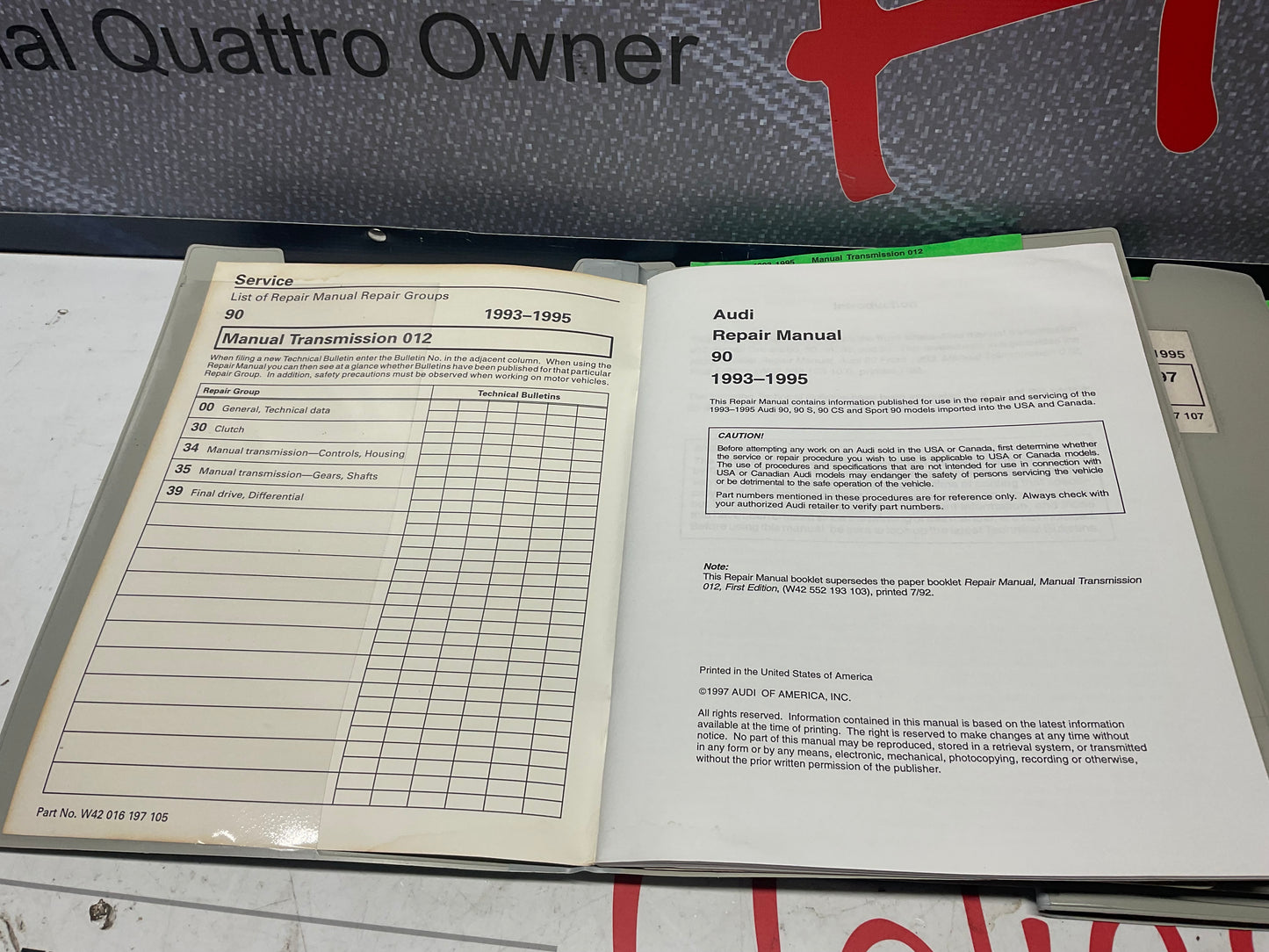 1993-95 Audi 90 Factory 8 Volume Set Repair Manuals W42016197101-108  B4