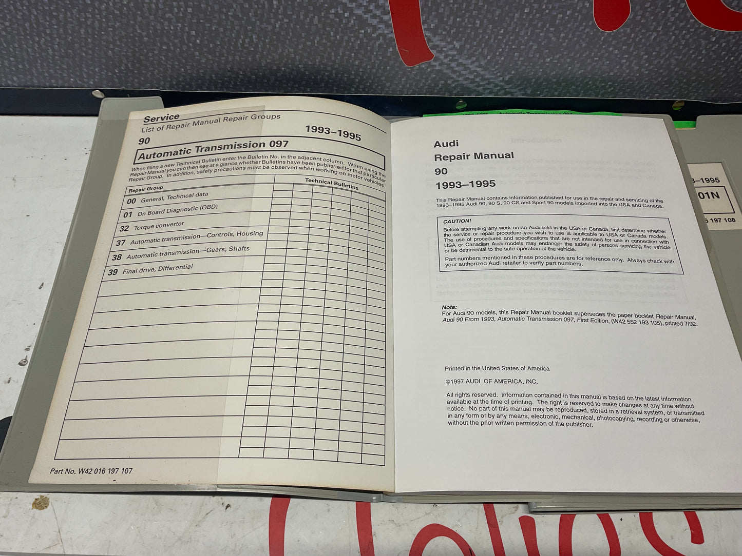 1993-95 Audi 90 Factory 8 Volume Set Repair Manuals W42016197101-108  B4