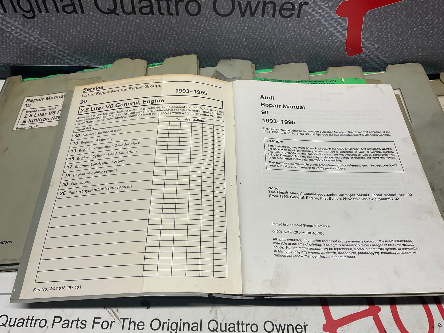 1993-95 Audi 90 Factory 9 Volume Set Repair Manuals W42016197101-113  B4