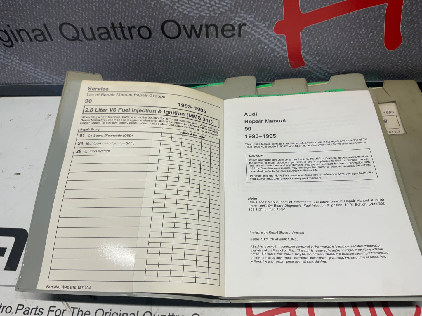 1993-95 Audi 90 Factory 9 Volume Set Repair Manuals W42016197101-113  B4