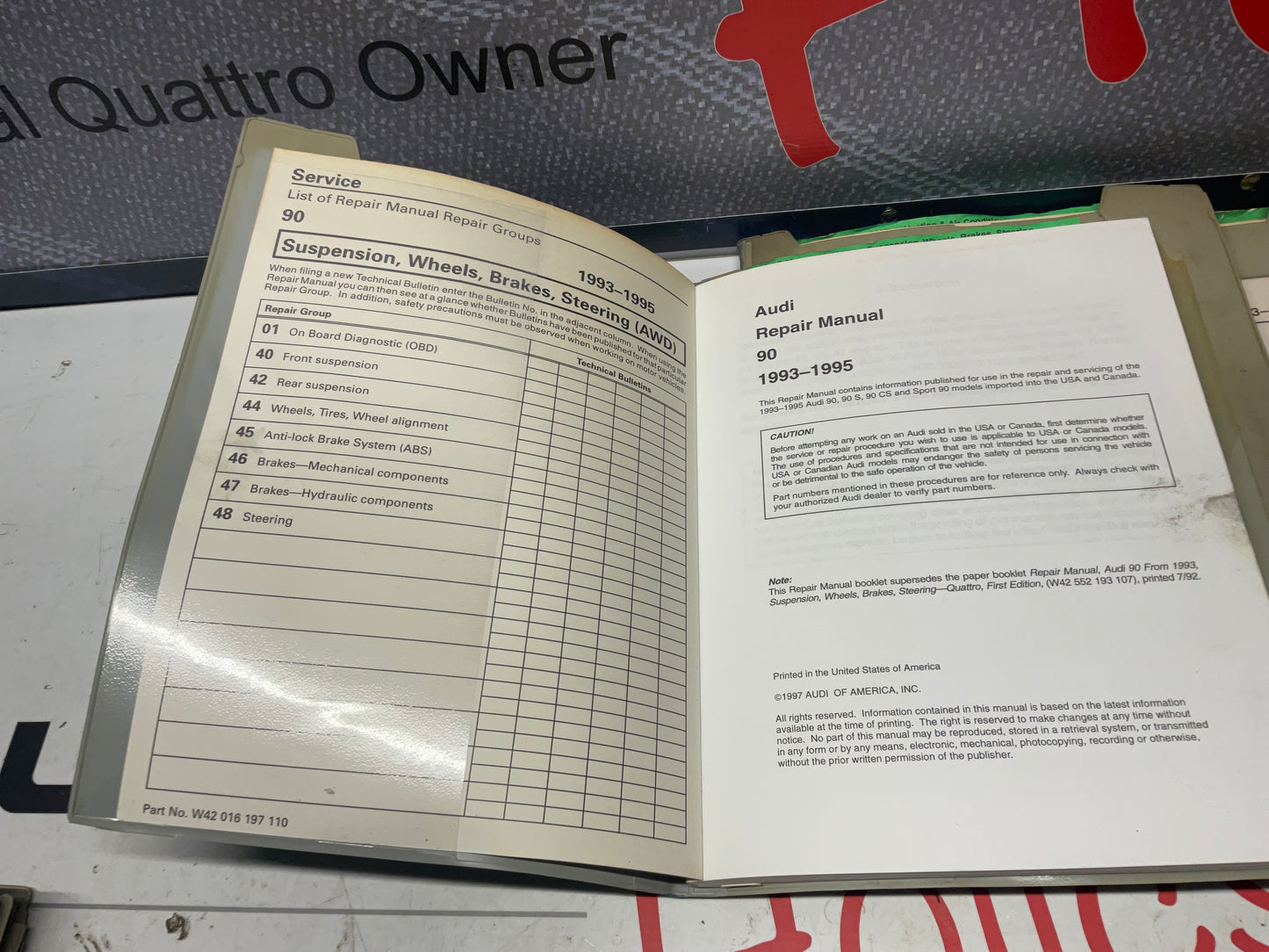 1993-95 Audi 90 Factory 9 Volume Set Repair Manuals W42016197101-113  B4