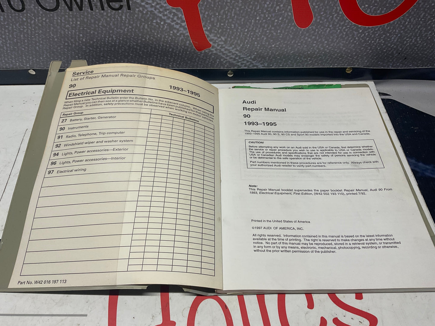 1993-95 Audi 90 Factory 9 Volume Set Repair Manuals W42016197101-113  B4