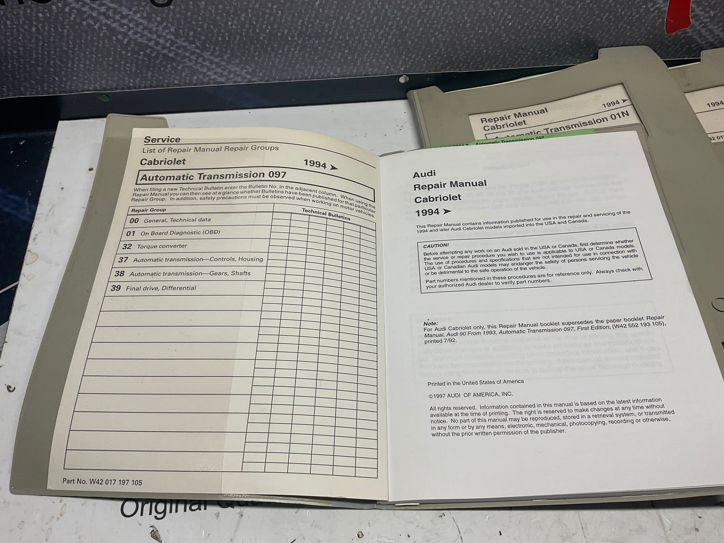 1994-98 Cabriolet Factory Audi 8 Volume Set Repair Manuals W42017197101-110  B4