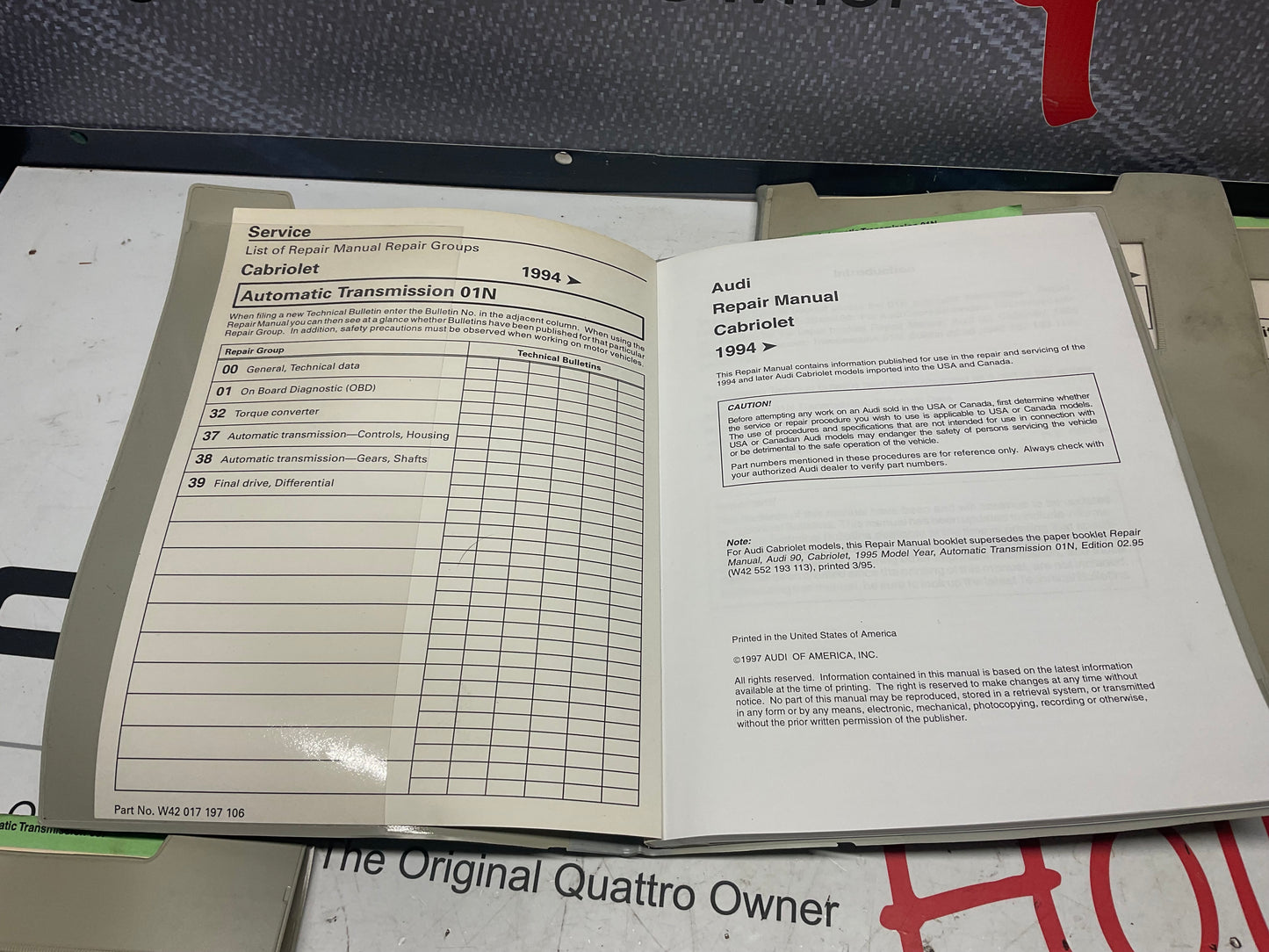 1994-98 Cabriolet Factory Audi 8 Volume Set Repair Manuals W42017197101-110  B4