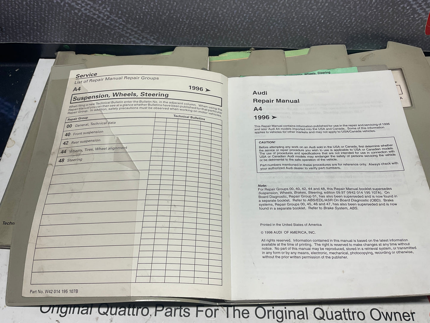 1996-01 A4 Audi 10 Volume Repair Manual Set W42014195107B-123  B5
