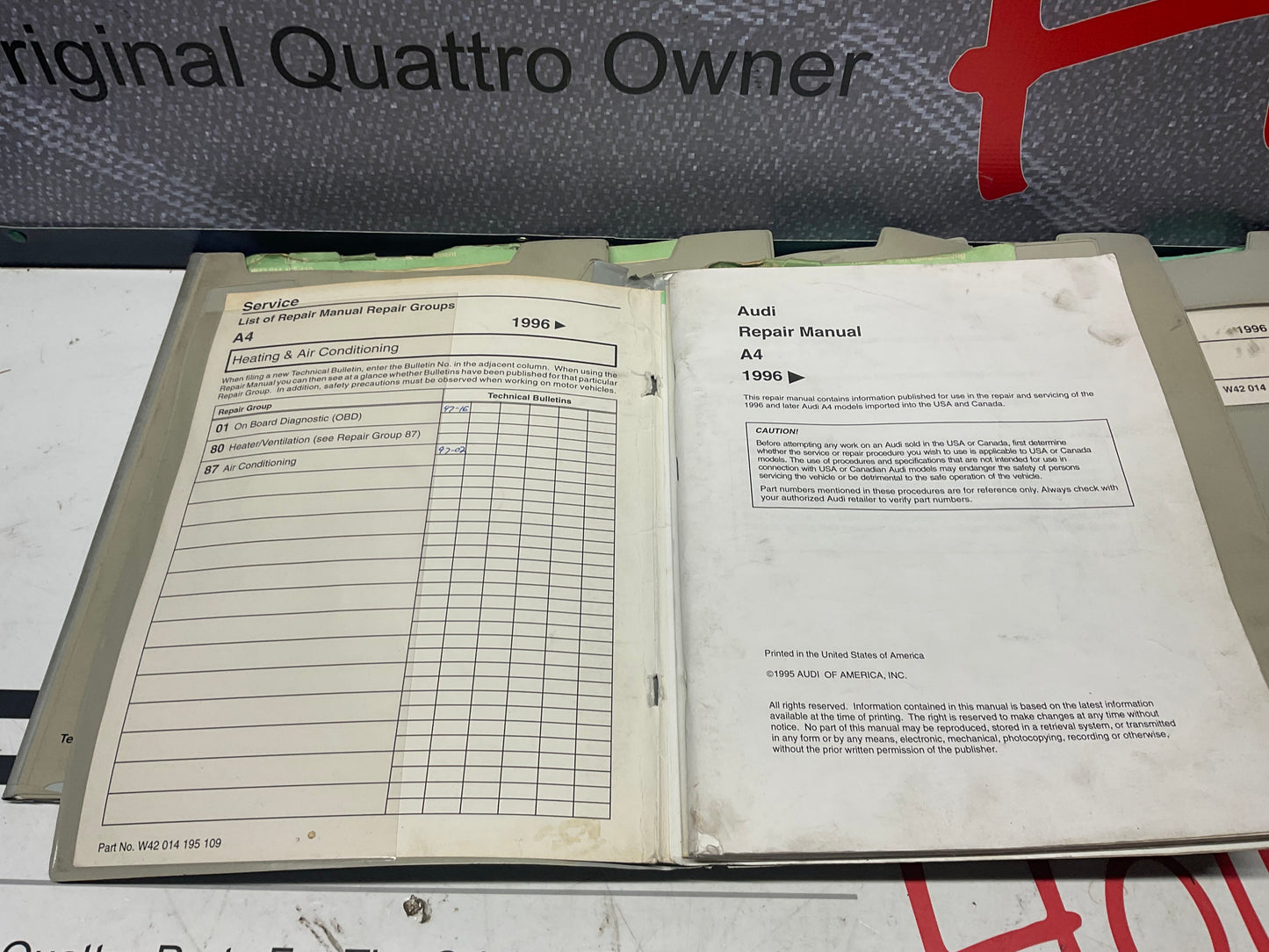 1996-01 A4 Audi 10 Volume Repair Manual Set W42014195107B-123  B5