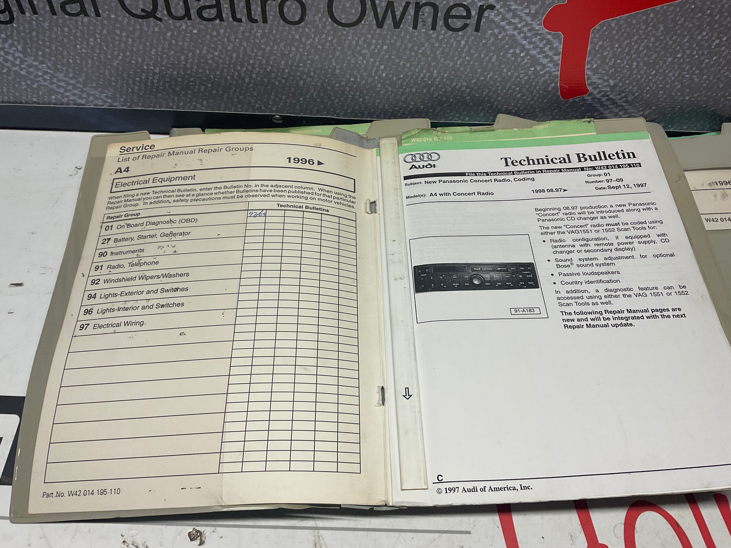 1996-01 A4 Audi 10 Volume Repair Manual Set W42014195107B-123  B5