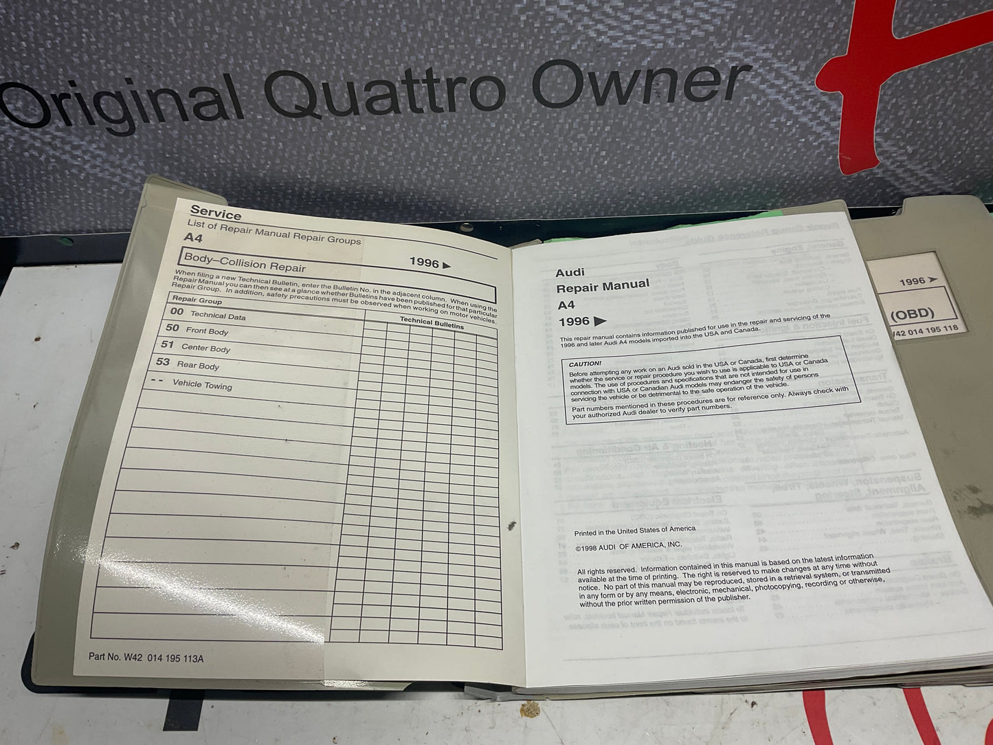 1996-01 A4 Audi 10 Volume Repair Manual Set W42014195107B-123  B5