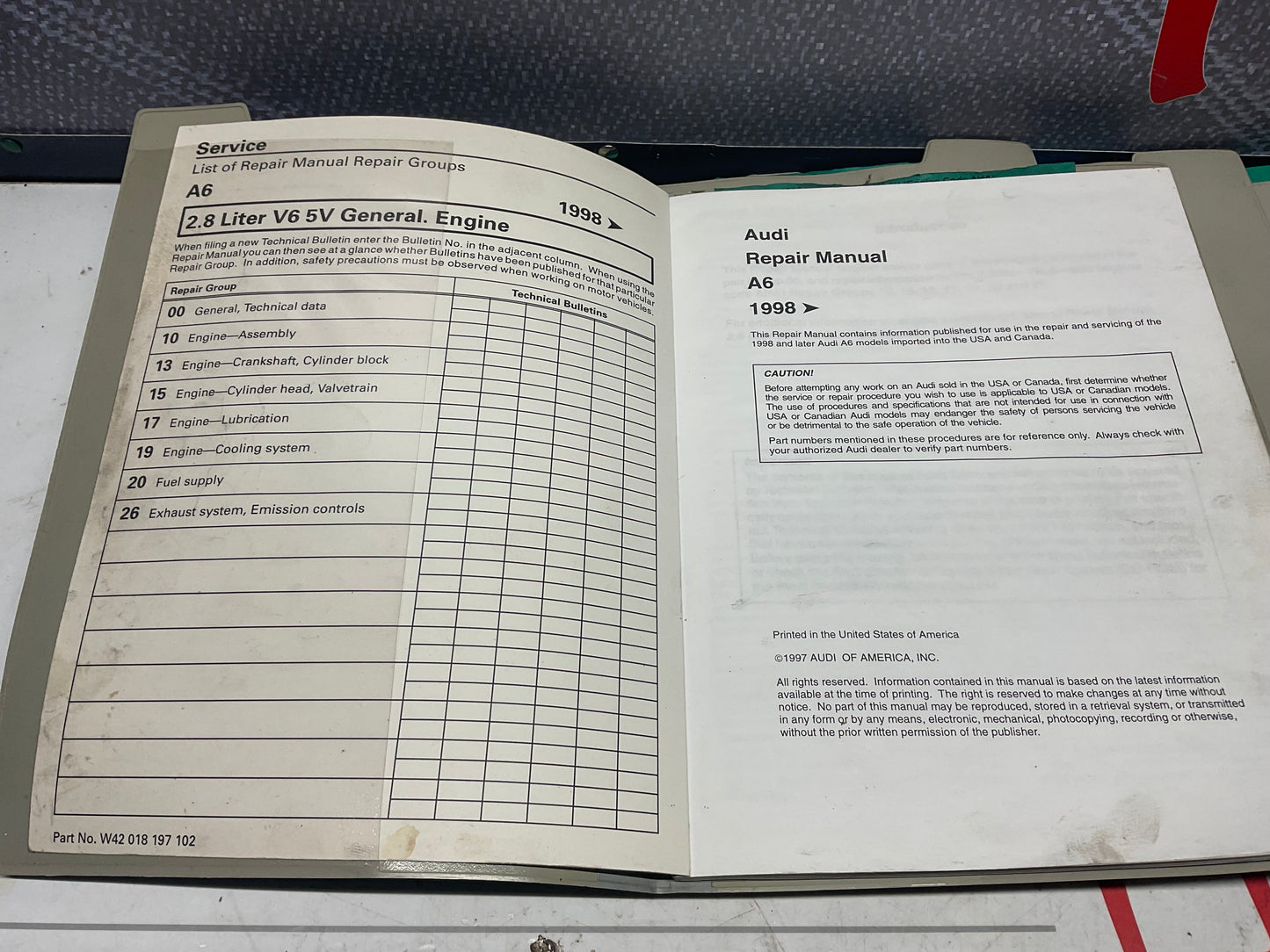 1998-02 A6 Factory Workshop Repair Manual 11 Volume Set W42018197102-115  C5