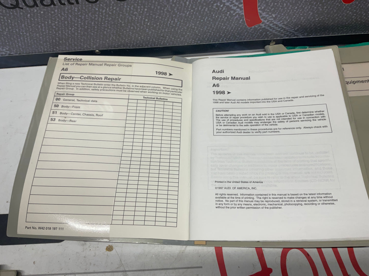 1998-02 A6 Factory Workshop Repair Manual 11 Volume Set W42018197102-115  C5